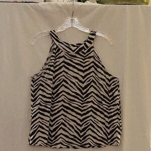 Large Tahari Linen tank top. Brown & white print